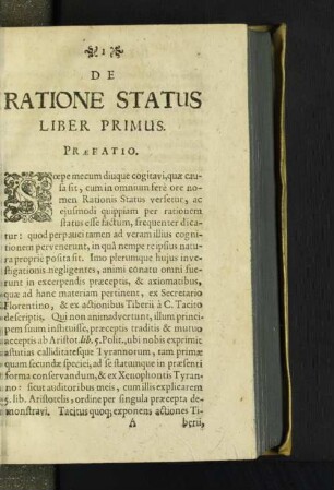 De Ratione Status Liber Primus.