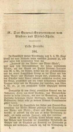 IV. Das General-Gouvernement vom Nieder- und Mittel-Rhein