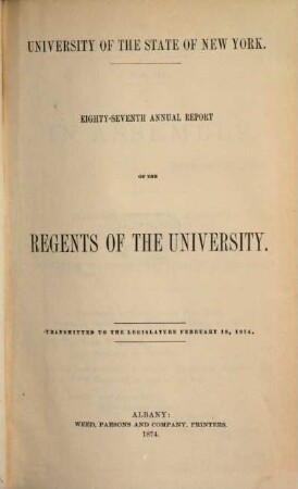 Annual report of the regents. 87. 1874, 18. Febr.