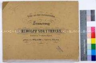 Umschlagblatt zu den lithographischen Tafeln "Bilder aus dem Lieutenantsleben. Erinnerung an Rudolph von Uthmann" mit Schilderung des gleichförmigen Lebens preußischer Offiziere
