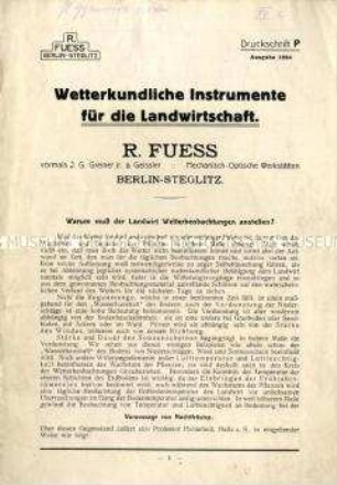Wetterkundliche Instrumente für die Landwirtschaft. / Druckschrift P