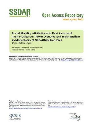 Social Mobility Attributions in East Asian and Pacific Cultures: Power Distance and Individualism as Moderators of Self-Attribution Bias