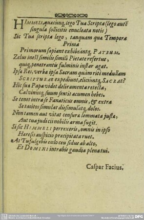 Himmeli, quaecunq[ue] lego Tua Scripta ...