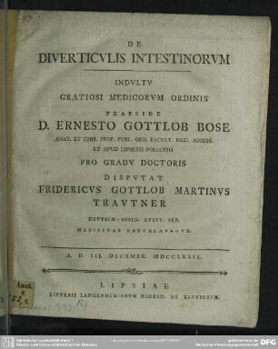 De Diverticulis Intestinorum