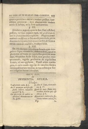 Sect. XIV. de Prudentia Aulica.