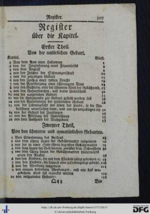 Register über die Kapitel.