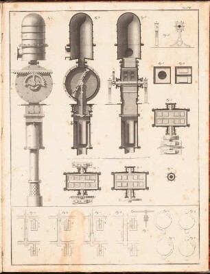 Wasserförderungs-Maschine: Querschnitte, Details (aus: Beiträge zur Maschinen-Baukunde, H.1, hrsg.v. Rothe, 1827)