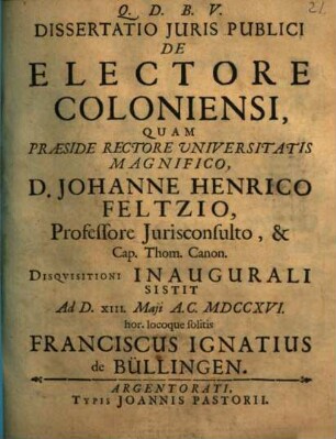 Dissertatio Juris Publici De Electore Coloniensi