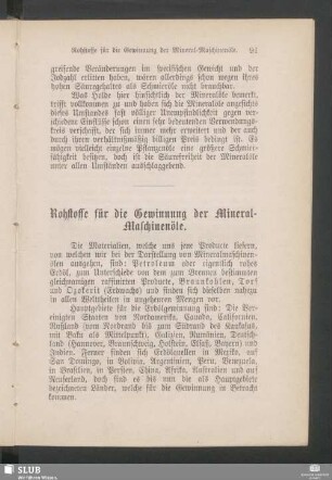 Rohstoffe für die Gewinnung der Mineral-Maschinenöle