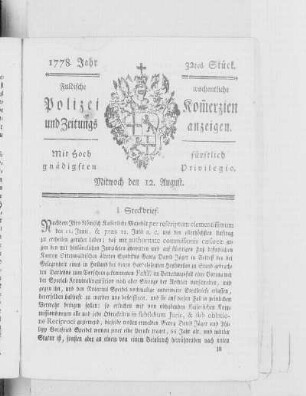 32tes Stück., Ausgabe vom 12. August 1778