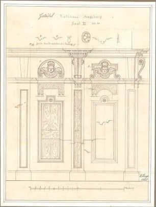 Lange, Ludwig; Lange - Archiv: X.7 Getäfel - Rathaus Augsburg, Saal III (Teilansicht, Details)
