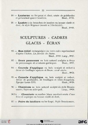 Sculptures - Cadres - Glaces - Écran (Nr. 92-107)