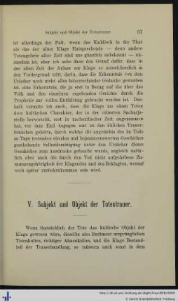 V. Subjekt und Objekt der Totentrauer