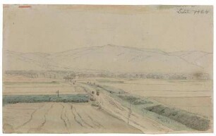 Landstraße in einer Ebene mit Bergen im Hintergrund, Okt. 1824