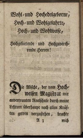 Wohl- und Hochedelgeborne! Vorrede.