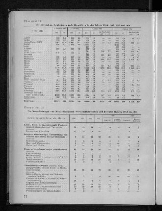 Übersicht 12: Die Neuzulassungen von Krafträdern nach Wirtschaftsbereichen und Privaten Haltern 1950 bis 1955