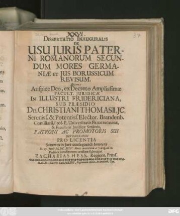 Dissertatio Inauguralis De Usu Iuris Paterni Romanorum Secundum Mores Germaniae Et Ius Borussicum Revisum