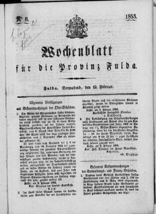 Nr. 8, Ausgabe vom 19. Februar 1853