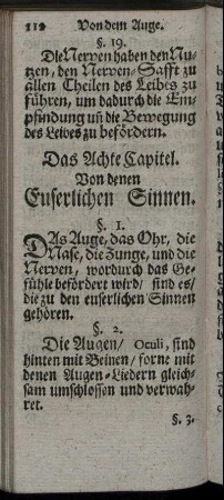 Das Achte Capitel. Von denen Euserlichen Sinnen.