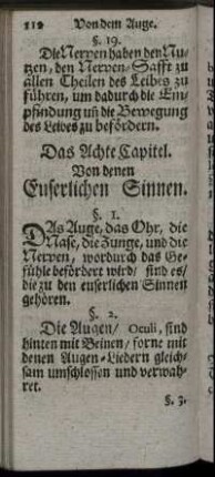Das Achte Capitel. Von denen Euserlichen Sinnen.