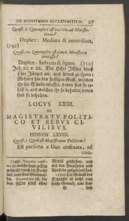 Locus XXIII. De Magistratu Politico Et Rebus Civilibus