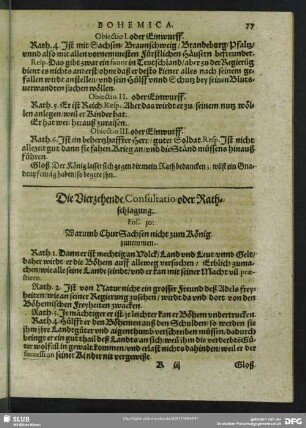 Die Vierzehende Consultatio oder Rathschlagung. Fol. 50. Warumb ChurSachsen nicht zum König zunemmen