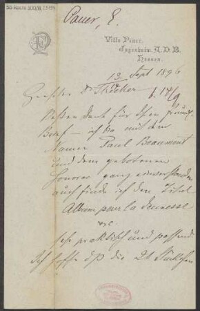 Brief an B. Schott's Söhne : 13.09.1896