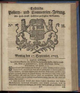 Nro. 38, Montag den 17. September 1753