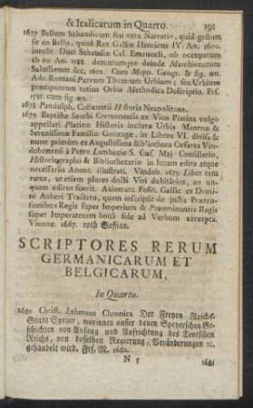 Scriptores Rerum Germanicarum Et Belgicarum. In Quarto