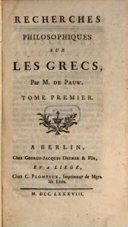 Recherches Philosophiques Sur Les Grecs, Tome Premier