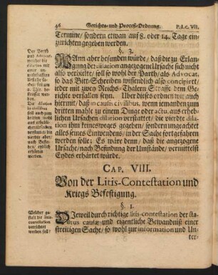 Cap. VIII. Von der Litis-Contestation und Kriegs Befestigung