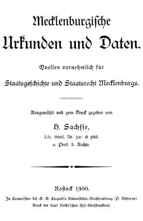 Mecklenburgische Urkunden und Daten