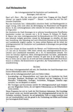 Auf Heimatsuche - Die Arbeitsgemeinschaft für Geschichte und Landeskunde, Kenzingen, stellt sich vor