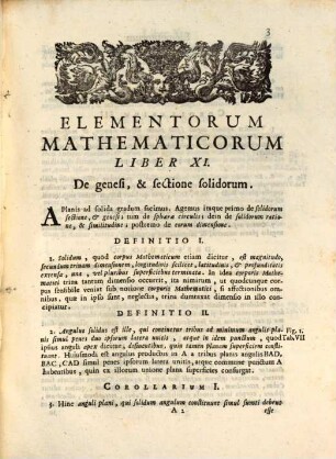 P. F. Fortunati A Brixia ... Elementa Mathematica : In Quatuor Tomos Digesta, 3. Geometriam solidorum continens