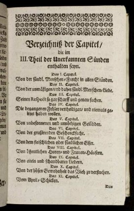 Verzeichniß der Capitel/