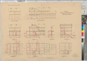 Entwurf zum Umbau des Empfangsgebäudes auf Bahnhof Annen-Nord: Ansicht, Grundriß, Schnitt, M. 1:100 Hge, Sknr.: 2, Fanr.: 12, Bunr.: 4
