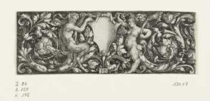 Ornamentstich mit Schild, Faun und Sirene