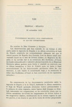 XXI Tripoli - Spagna 30 settembre 1813