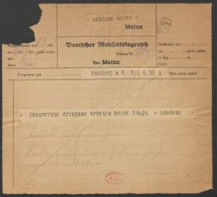 Brief an B. Schott's Söhne : 08.01.1925