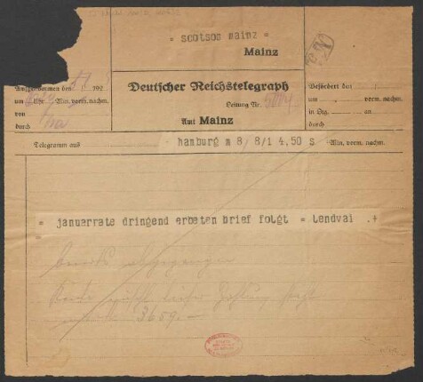 Brief an B. Schott's Söhne : 08.01.1925