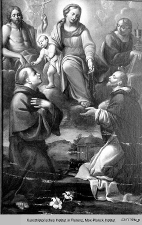 Rosenkranzmadonna mit Kind, den Heiligen Antonius von Padua, Domenikus, Johannes der Täufer und dem Evangelisten Johannes