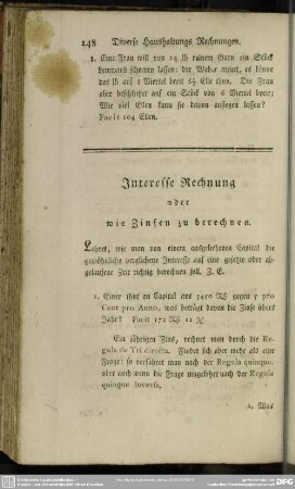XIV. Interesse Rechnung