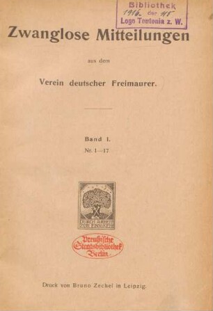 1.1910/12=Nr. 1-17: Zwanglose Mitteilungen aus dem Verein Deutscher Freimaurer