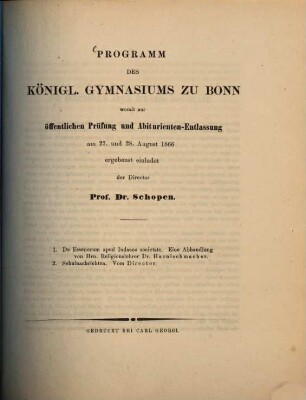 Programm des Königlichen Gymnasiums zu Bonn : Schuljahr .... 1865/66