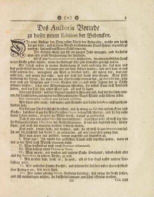 Des Auctoris Vorrede zu dieser neuen Edition der Bedencken