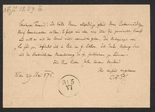 Brief an Friedrich Wilhelm Jähns : 29.05.1876