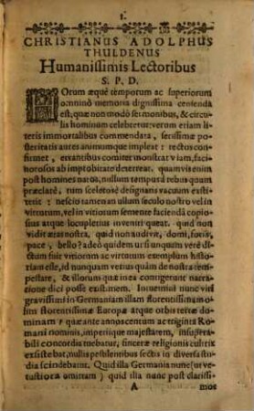 Christiani Adolphi Thuldeni Historia ab anno Christi M.DC.LII. in praesens usque tempus