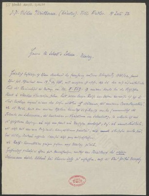 Brief an B. Schott's Söhne : 19.07.1922