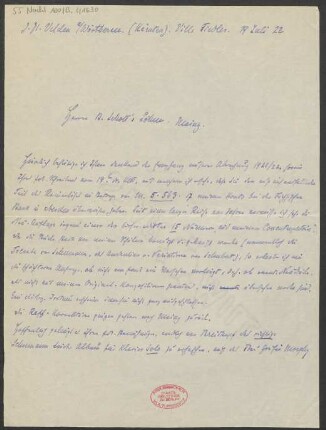 Brief an B. Schott's Söhne : 19.07.1922