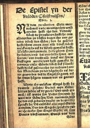 De Epistel yn der drüdden Christmissen/ Ebre. j. [Euangelion yn der drüdden Missen. Johannis am j. Capit.]